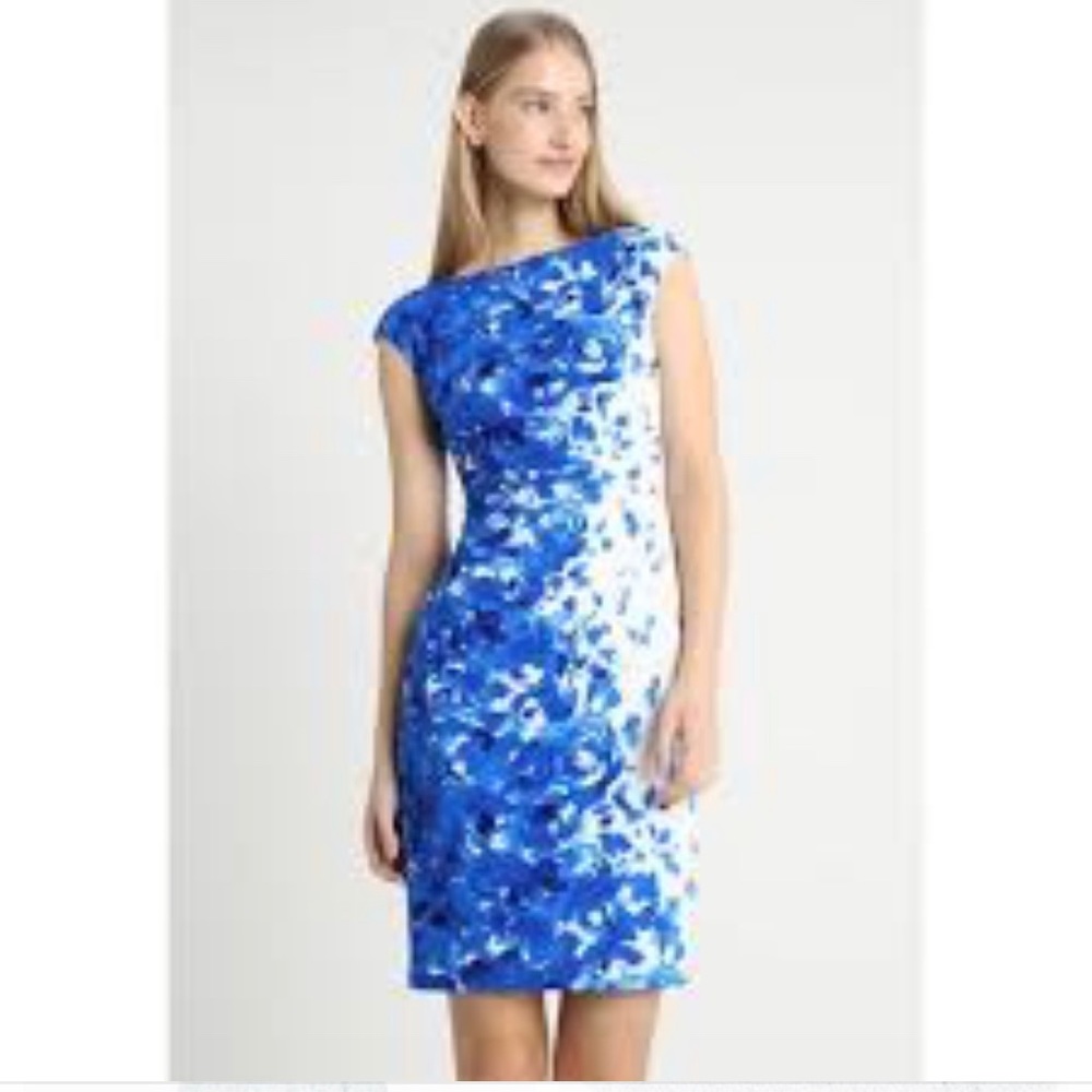 Ralph Lauren 8P Blue Floral Ruched Shift Dress NWT